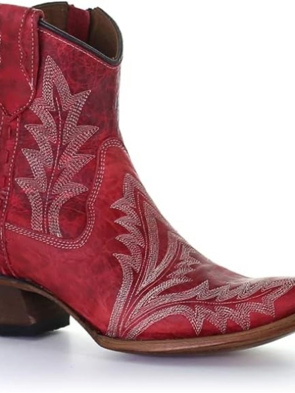 Red Leather Western Ankle Booties with Embroidered Detail - Picture 11 of 12